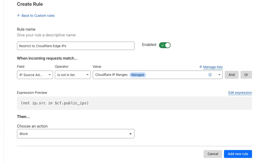 Cloudflare IPs Managed List