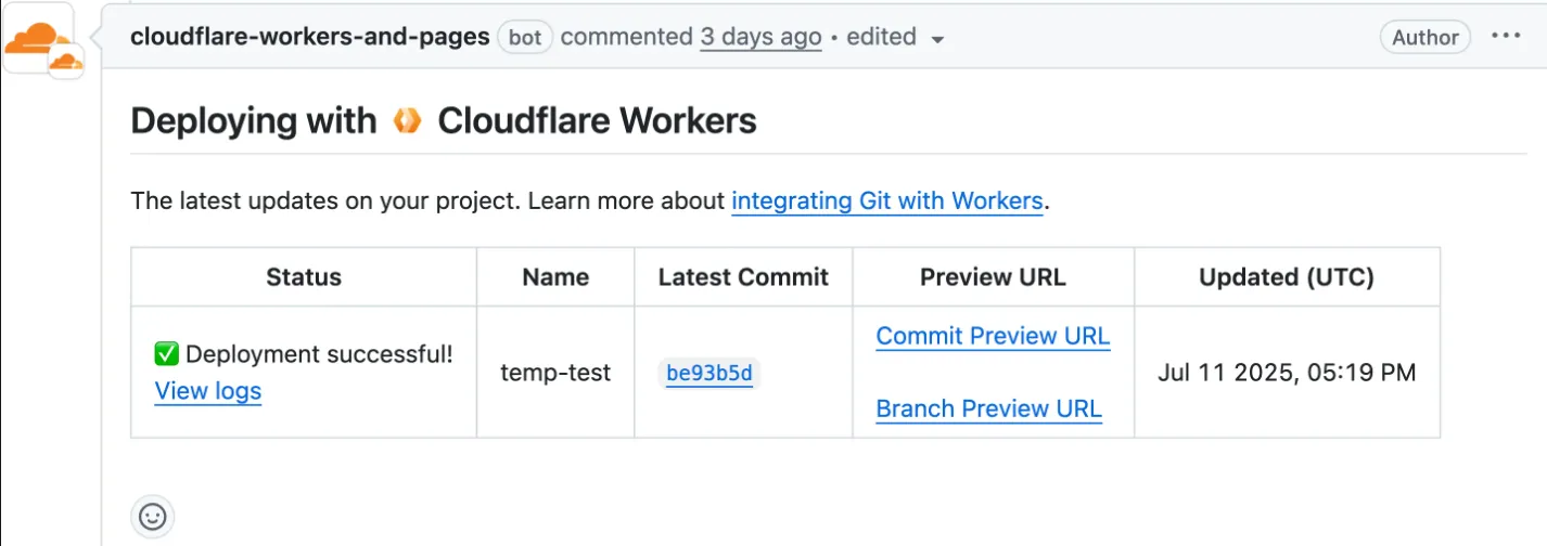 GitHub pull request comment