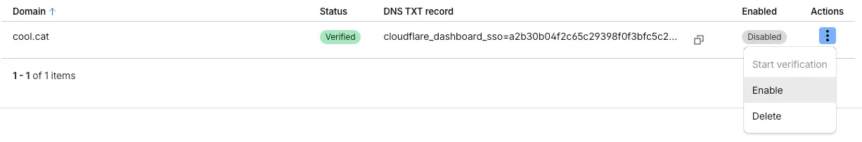 Screenshot of the SSO connector enable button